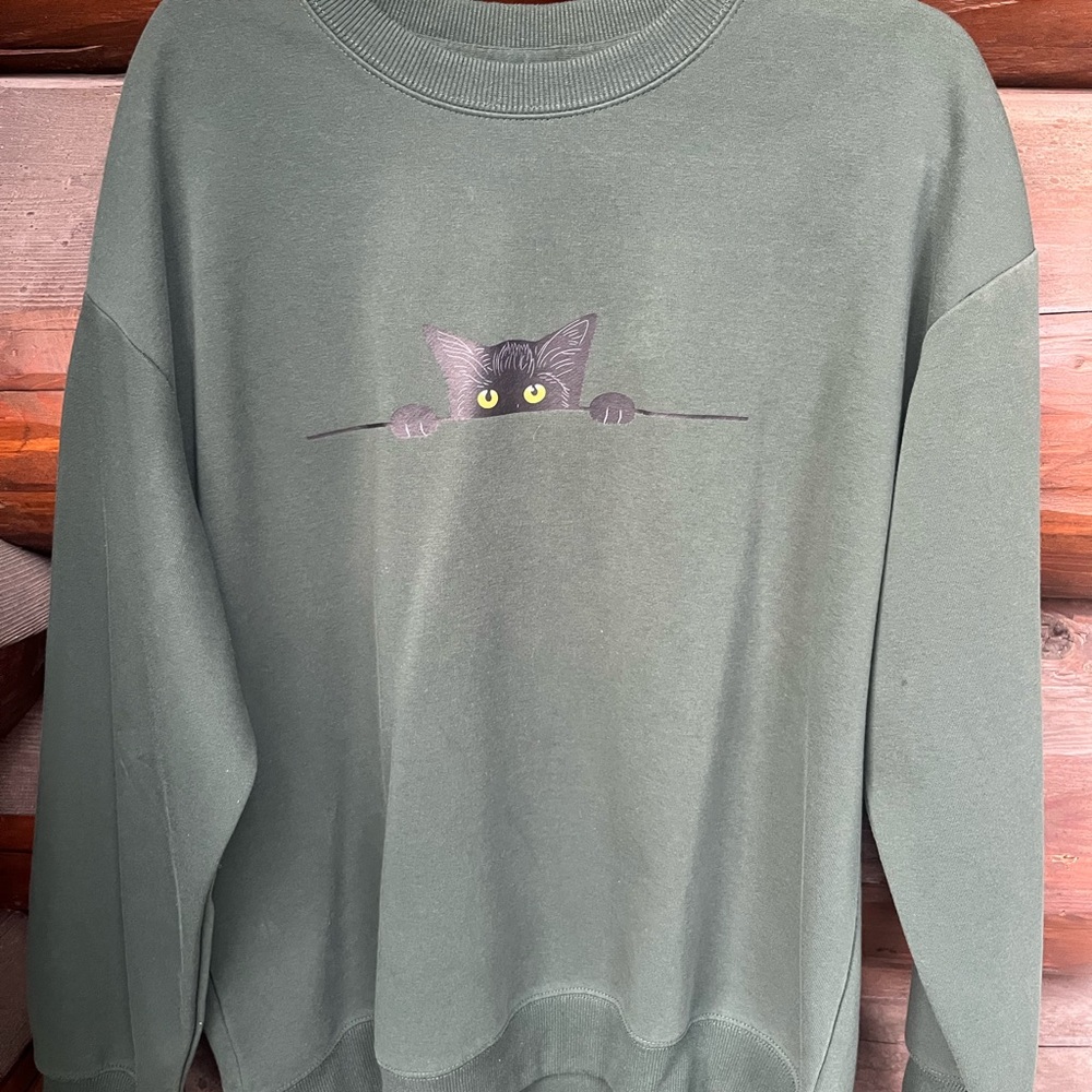 Vintage Green Cat Sweatshirt crew